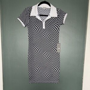 J for Justify Black and White Checkerboard Polo Dress